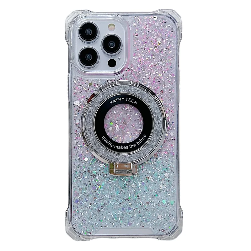 For iPhone 15 Pro Case TPU+Acrylic Gradient Magnetic Kickstand Anti-Fall Phone Cover - Pink+Green