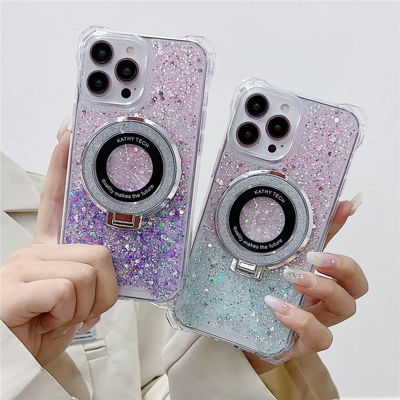 Für iPhone 13 Pro Max Handyhüllen aus TPU+Acryl mit Farbverlauf, mit magnetischem Ständer - Pink+Lila