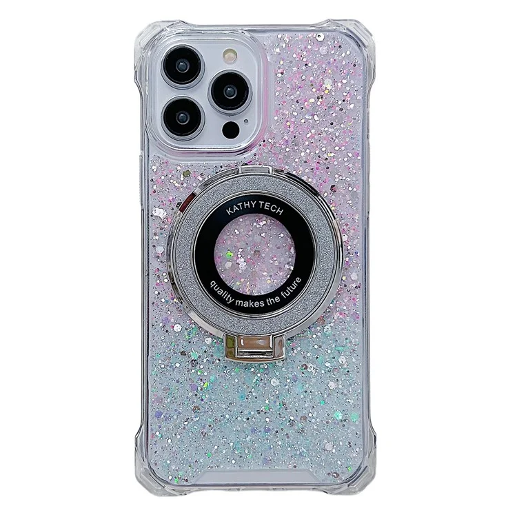 For iPhone 15 Pro Ring Kickstand TPU+Acrylic Case Gradient Phone Cover Compatible with MagSafe - Pink+Green