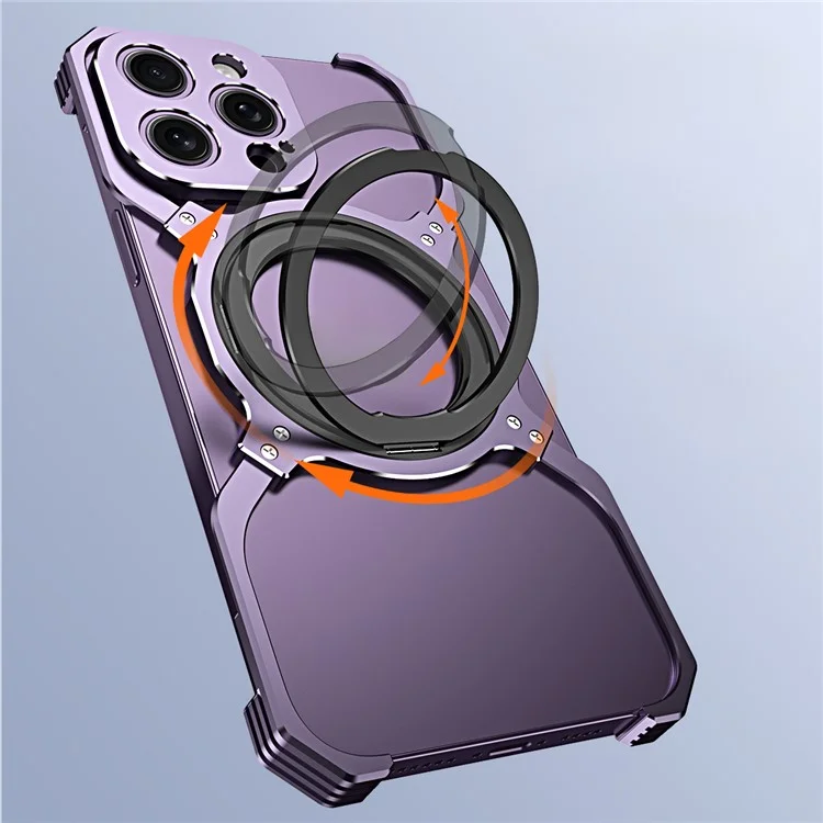 Für iPhone 15 Pro Phone Bumper Case Kompatibel mit MagSafe Kickstand Metallabdeckung - Schwarz+Rot
