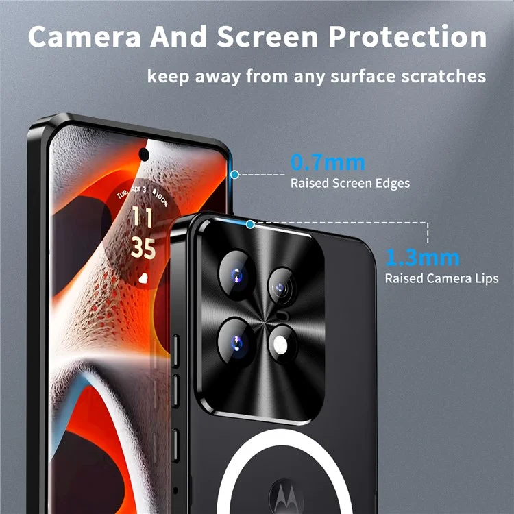 Serie Magnética de Escudo Mágico para Motorola Edge 50 Pro 5G Funda Carcasa de TPU+Metal Mate - Negro