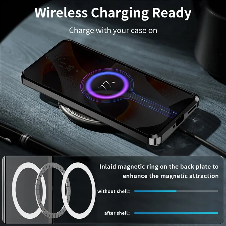 Serie Magnética de Escudo Mágico para Motorola Edge 50 Pro 5G Funda Carcasa de TPU+Metal Mate - Negro