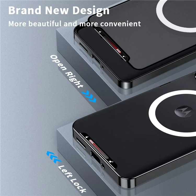 Serie Magnética de Escudo Mágico para Motorola Edge 50 Pro 5G Funda Carcasa de TPU+Metal Mate - Negro