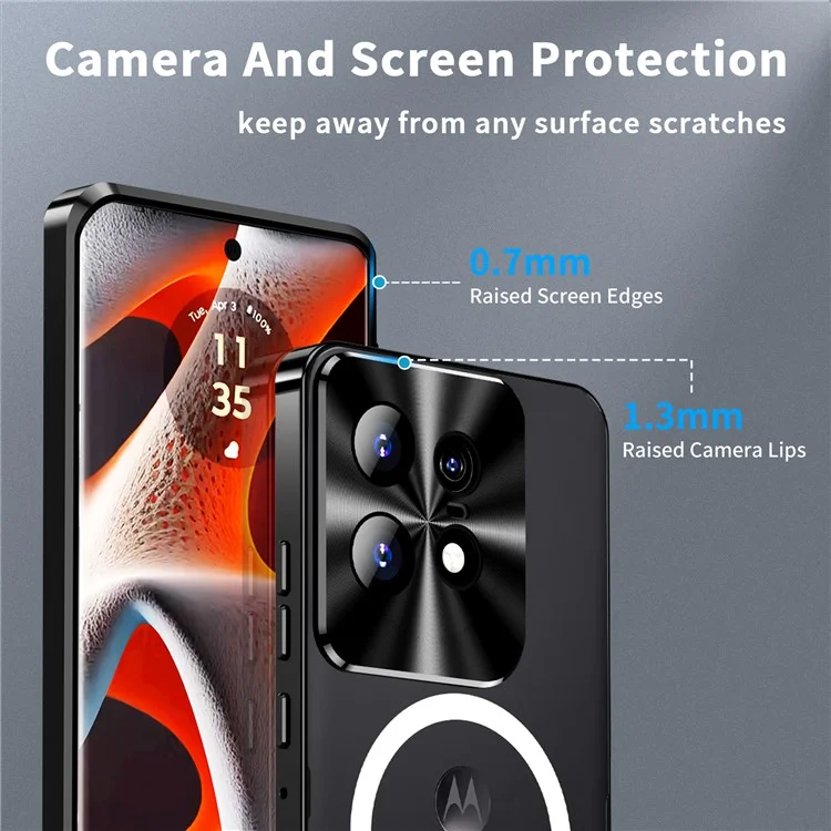 Serie Magnética de Escudo Mágico para Motorola Edge 50 Pro 5G Funda Carcasa de TPU+Metal Mate - Negro