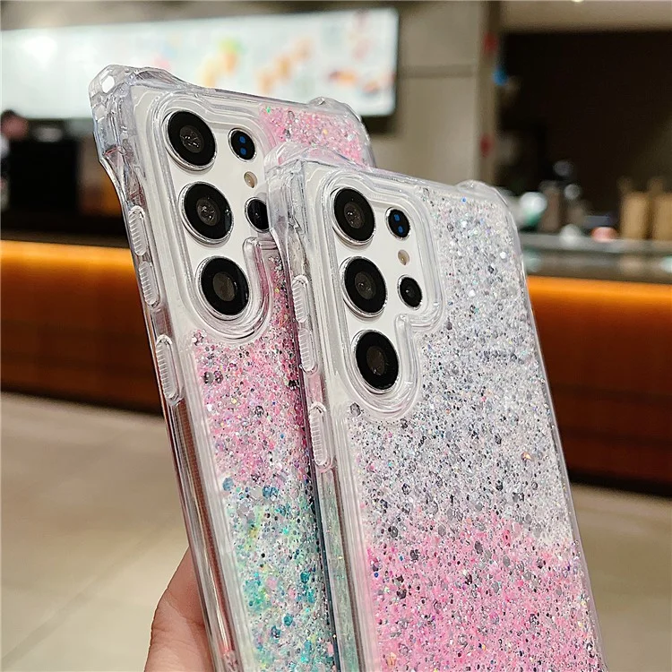 Pour Samsung Galaxy S22 Ultra 5G Coque Gros TPU+Acrylique Coque de Téléphone avec Dragonne Perle - Rose+Violet