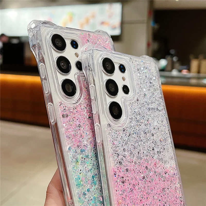 Para Samsung Galaxy S23 Ultra Wholesale Phone Case TPU+Acrílico Phone Cover com Alça de Pulso com Contas - Rosa+Roxo