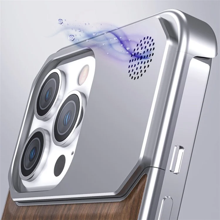 Чехол для iPhone 14 Pro Borderless Aluminium Alloy+Walnut Aromatherapy Phone Cover - Grey Walnut Texture
