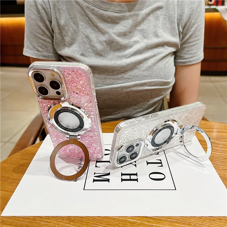 Para iPhone 14 Pro Max Compatible con funda de teléfono MagSafe Epoxy TPU+Funda de teléfono acrílica - Plata