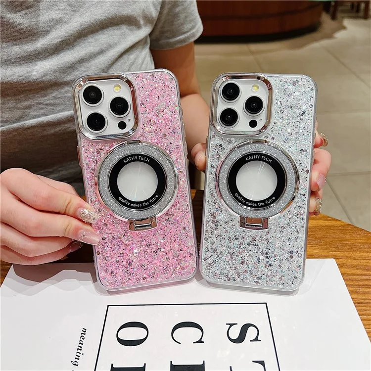 Para iPhone 14 Pro Max Compatible con funda de teléfono MagSafe Epoxy TPU+Funda de teléfono acrílica - Plata