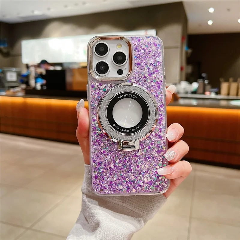 For iPhone 14 Pro Max Compatible with MagSafe Phone Case Epoxy TPU+Acrylic Phone Cover - Purple