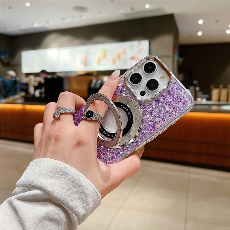For iPhone 14 Pro Max Compatible with MagSafe Phone Case Epoxy TPU+Acrylic Phone Cover - Purple