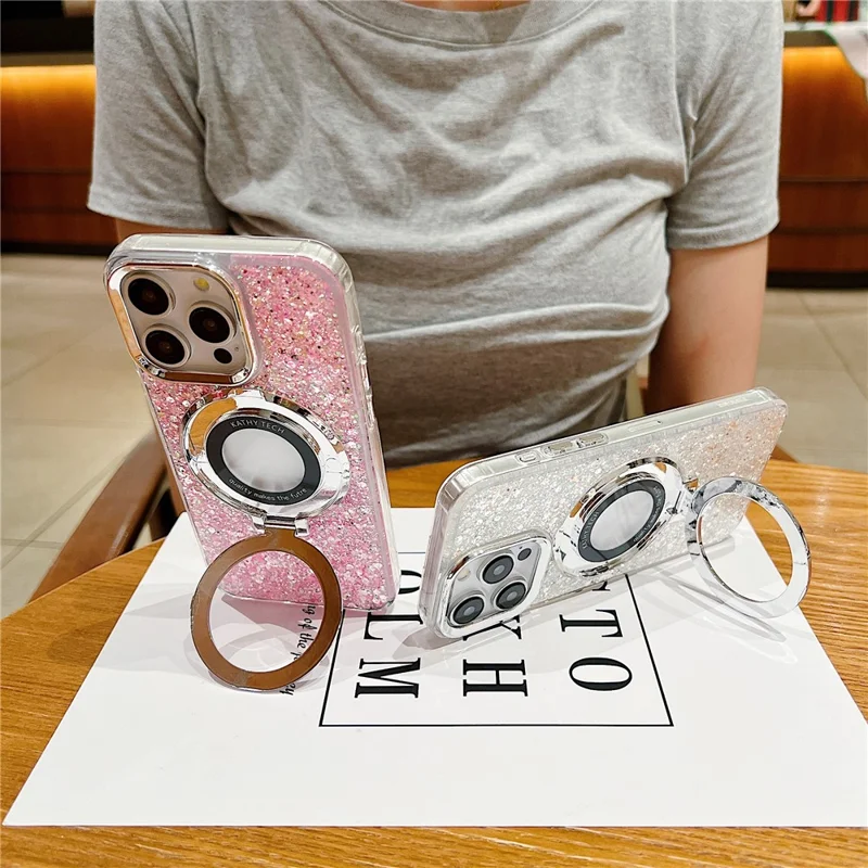 For iPhone 14 Pro Max Compatible with MagSafe Phone Case Epoxy TPU+Acrylic Phone Cover - Purple