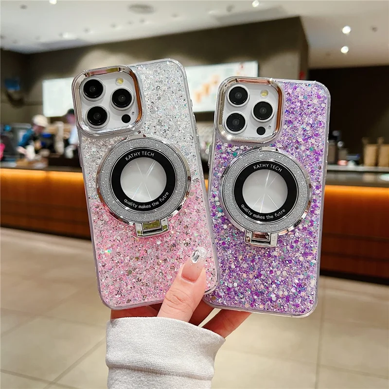 For iPhone 14 Pro Max Compatible with MagSafe Phone Case Epoxy TPU+Acrylic Phone Cover - Purple