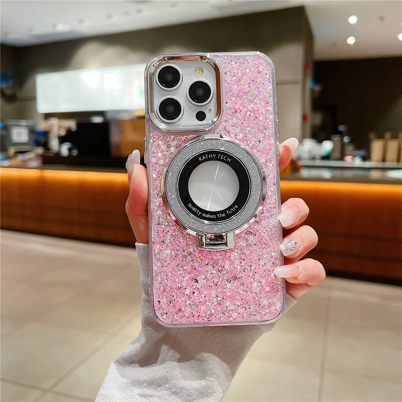 For iPhone 14 Pro Max Compatible with MagSafe Phone Case Epoxy TPU+Acrylic Phone Cover - Pink