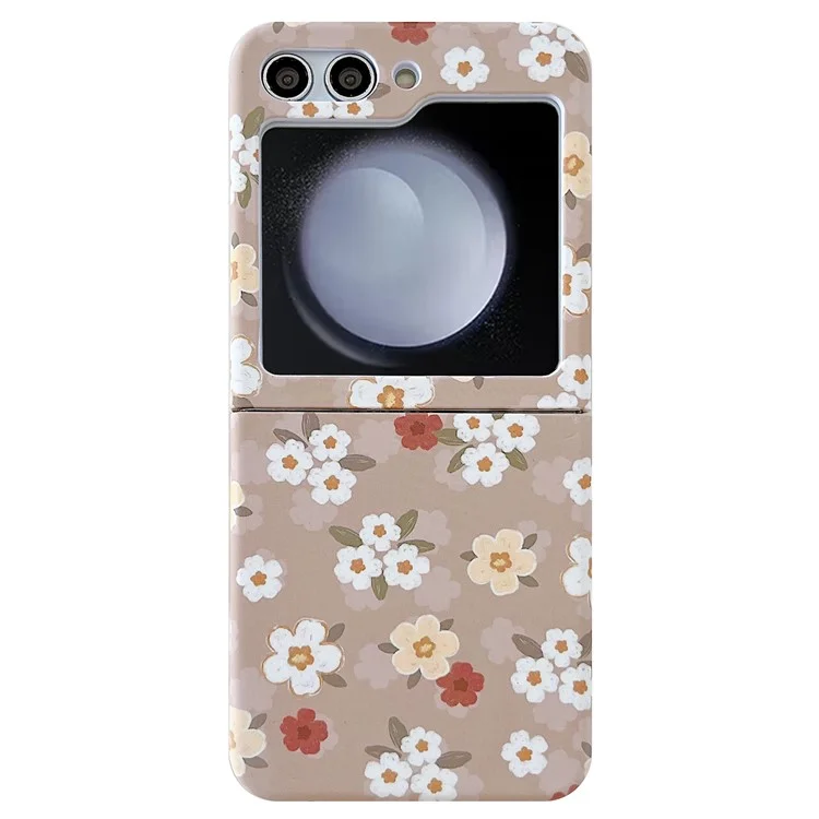 Für Samsung Galaxy Z Flip5 5G Glittery Powder Phone Case PC Phone Shell mit langem Gurt - Blume / Braun