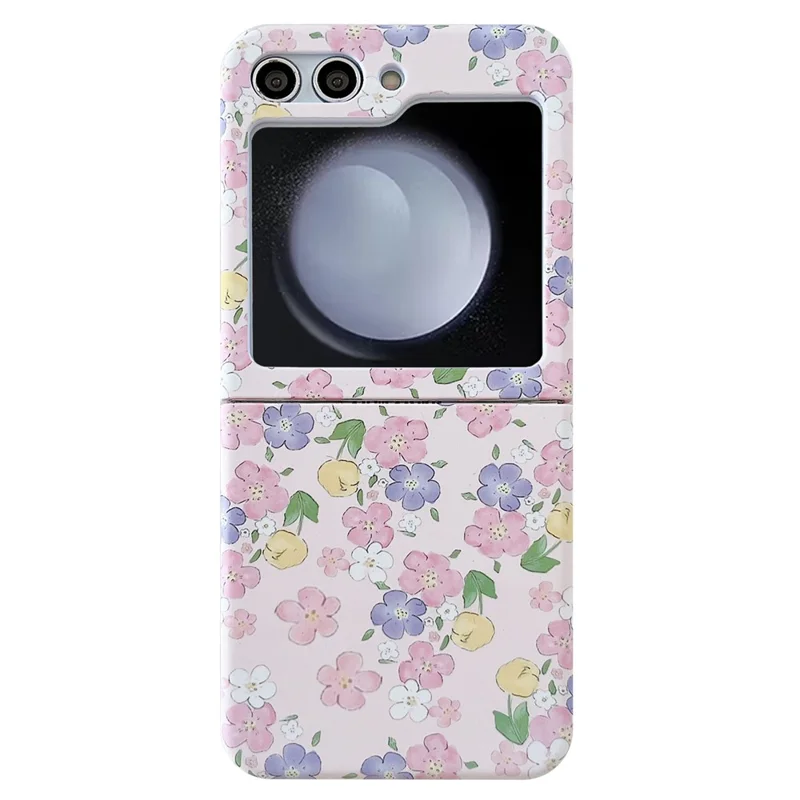 For Samsung Galaxy Z Flip5 5G Glittery Powder Phone Case PC Phone Shell with Long Strap - Colorful Flower