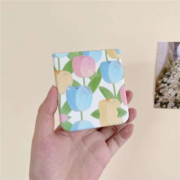 For Samsung Galaxy Z Flip5 5G Case Water Transfer Printing Tulip Pattern PC Phone Cover - Blue