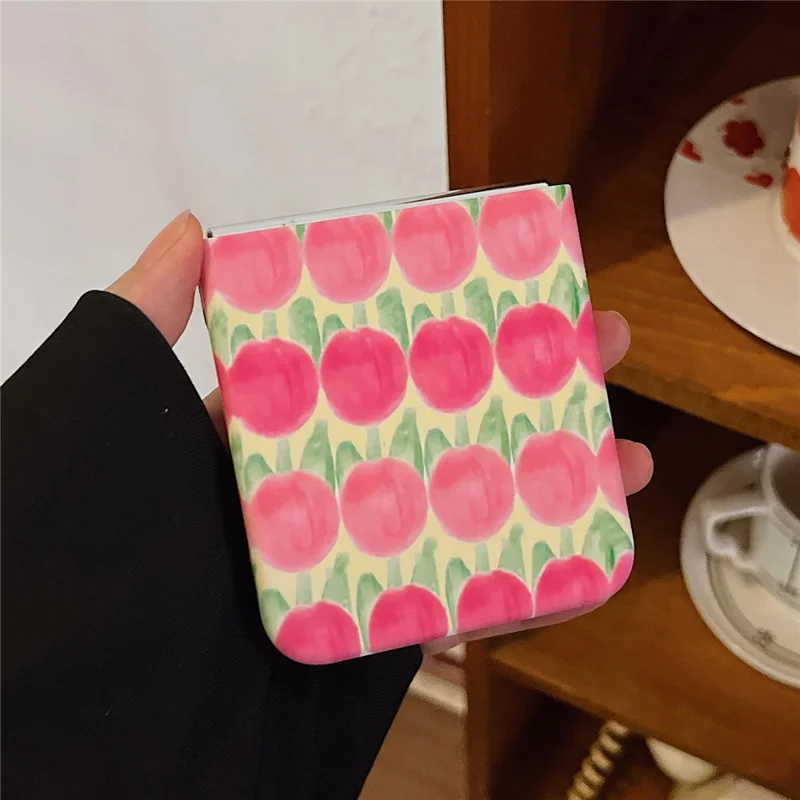 For Samsung Galaxy Z Flip5 5G PC Cover Tulip Peach Pattern Water Transfer Printing Protective Phone Case - Pink Peach