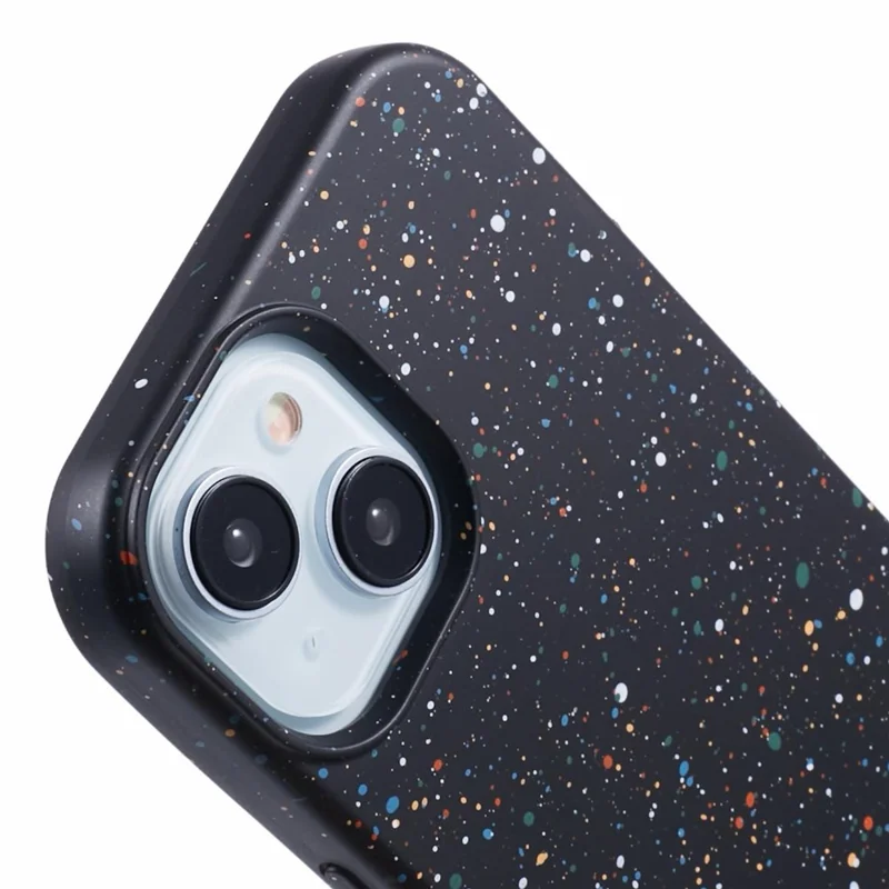For iPhone 13 Magnetic Case Colorful Spots Hard PC Matte Back Slim Phone Cover - Black