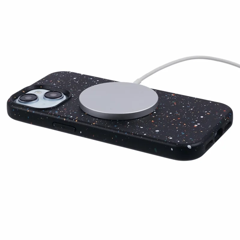 For iPhone 15 Plus Magnetic PC Phone Case Compatible with MagSafe Colorful Spots Matte Cover - Black