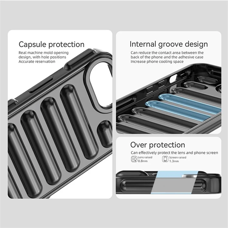 Capsule Series for iPhone 16e Case Soft TPU Ribbed Anti-Drop Phone Cover - Black