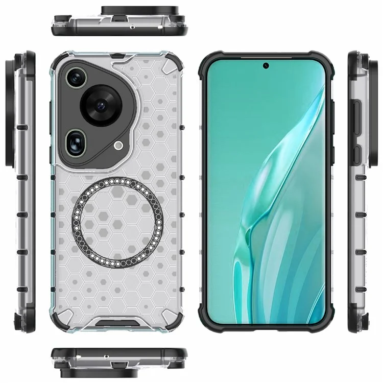 Para Huawei Pura 70 Ultra Case Compatible con MagSafe Honeycomb TPU+PC Phone Cover - Transparente