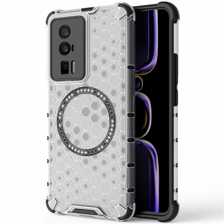 Para Xiaomi Poco F5 Pro 5G / K60 5G / K60 Pro 5G Capa Magnética de TPU+PC com Amortecimento em Favo de Mel - Transparente
