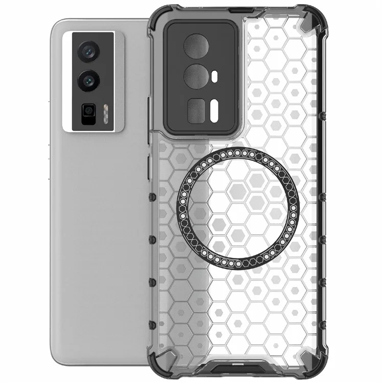 Para Xiaomi Poco F5 Pro 5G / K60 5G / K60 Pro 5G Capa Magnética de TPU+PC com Amortecimento em Favo de Mel - Transparente