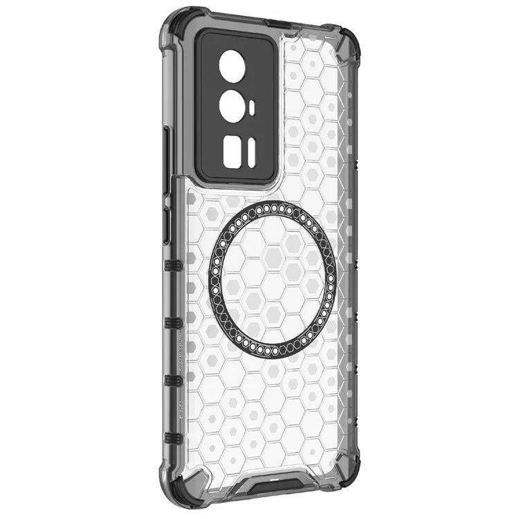 Para Xiaomi Poco F5 Pro 5G / K60 5G / K60 Pro 5G Capa Magnética de TPU+PC com Amortecimento em Favo de Mel - Transparente