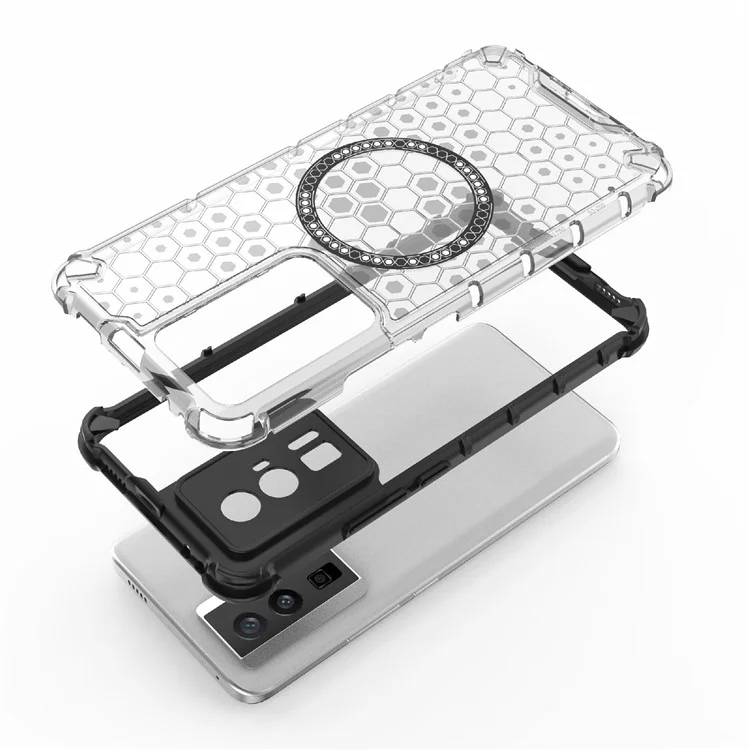Para Xiaomi Poco F5 Pro 5G / K60 5G / K60 Pro 5G Capa Magnética de TPU+PC com Amortecimento em Favo de Mel - Transparente