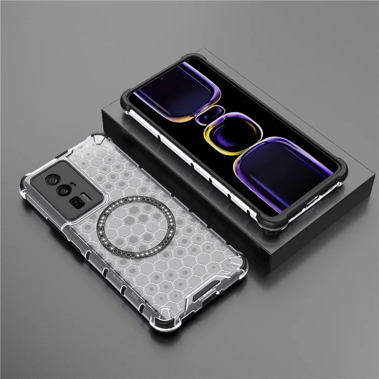 Para Xiaomi Poco F5 Pro 5G / K60 5G / K60 Pro 5G Capa Magnética de TPU+PC com Amortecimento em Favo de Mel - Transparente