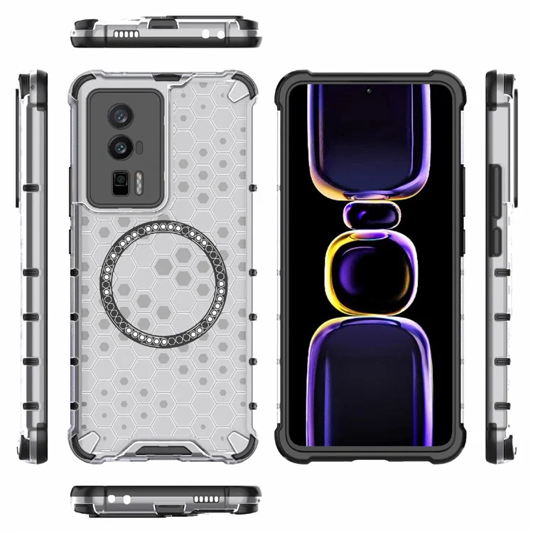 Para Xiaomi Poco F5 Pro 5G / K60 5G / K60 Pro 5G Capa Magnética de TPU+PC com Amortecimento em Favo de Mel - Transparente
