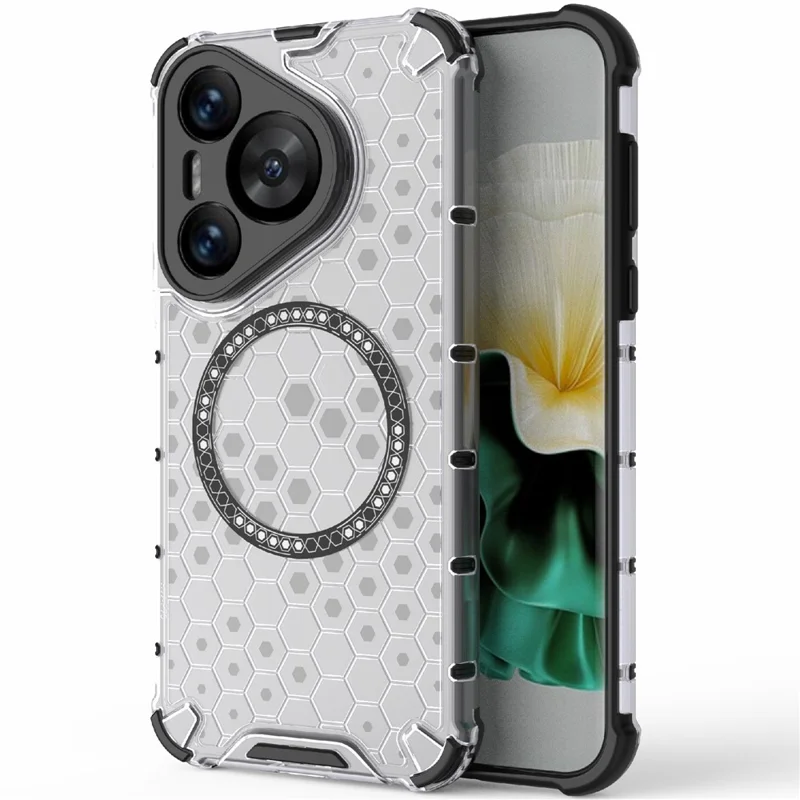 Para Huawei Pura 70 Magnetic Case TPU+PC Proteção de Canto de Favo de Mel Capa de Telefone - Transparente