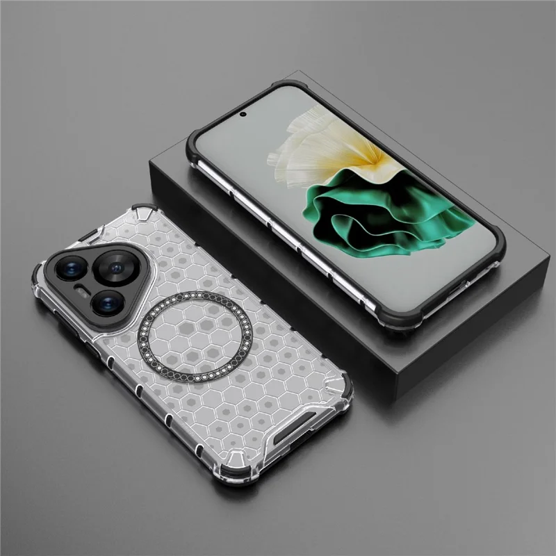 Para Huawei Pura 70 Magnetic Case TPU+PC Proteção de Canto de Favo de Mel Capa de Telefone - Transparente