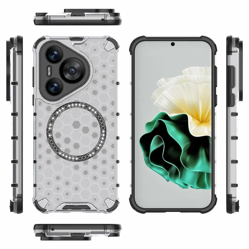 Para Huawei Pura 70 Magnetic Case TPU+PC Proteção de Canto de Favo de Mel Capa de Telefone - Transparente