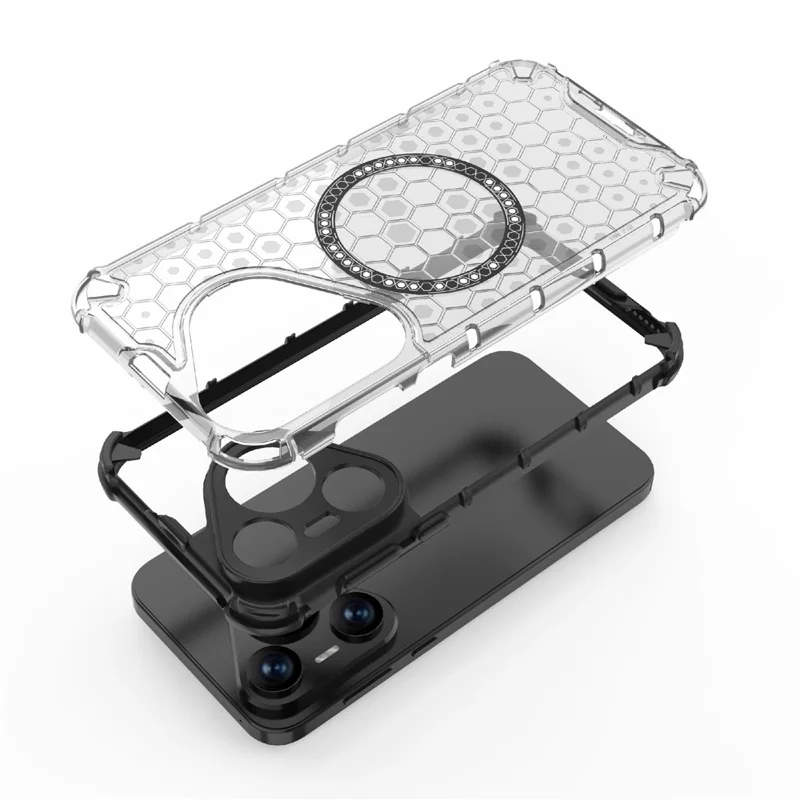 For Huawei Pura 70 Magnetic Case TPU+PC Honeycomb Corner Protection Phone Cover - Grey