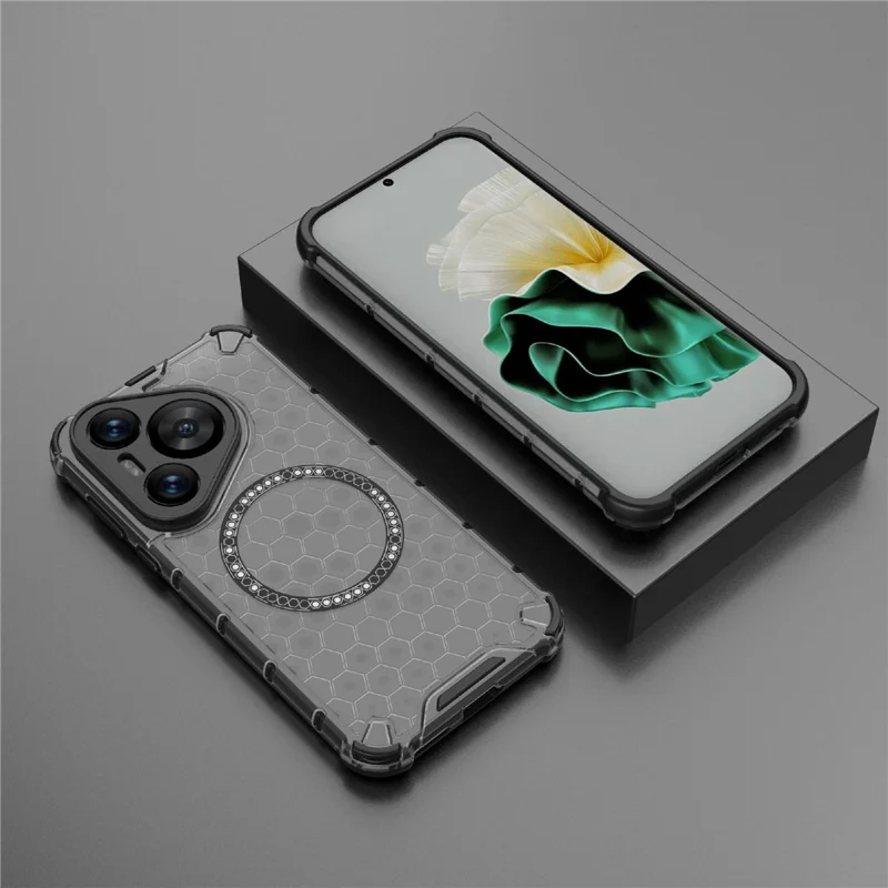 For Huawei Pura 70 Magnetic Case TPU+PC Honeycomb Corner Protection Phone Cover - Grey