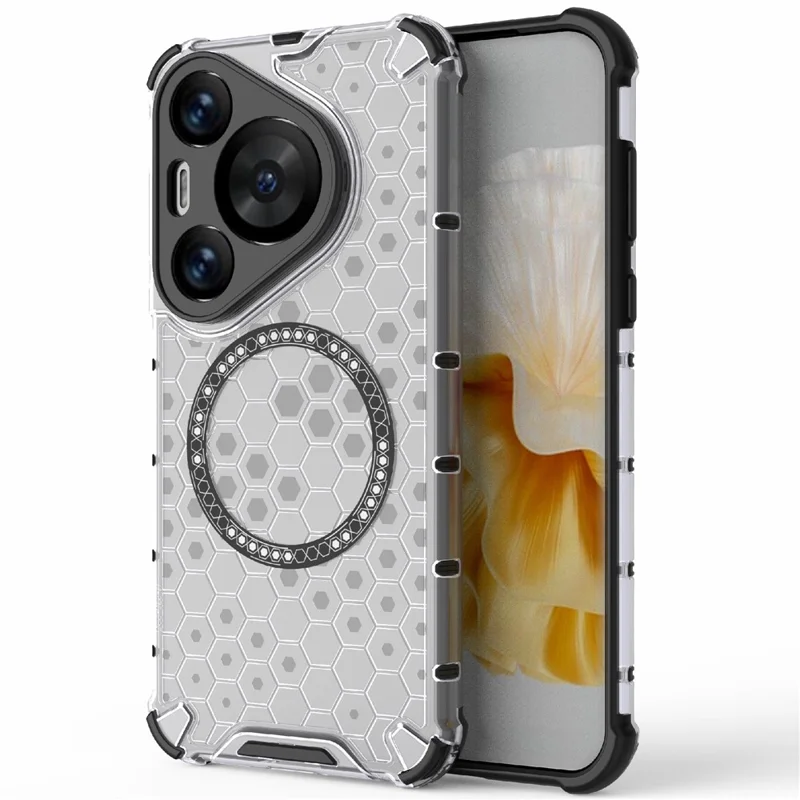 Pour Huawei Pura 70 Pro / 70 Pro+ Honeycomb Case Slim TPU+PC Phone Cover Compatible with MagSafe - Transparent