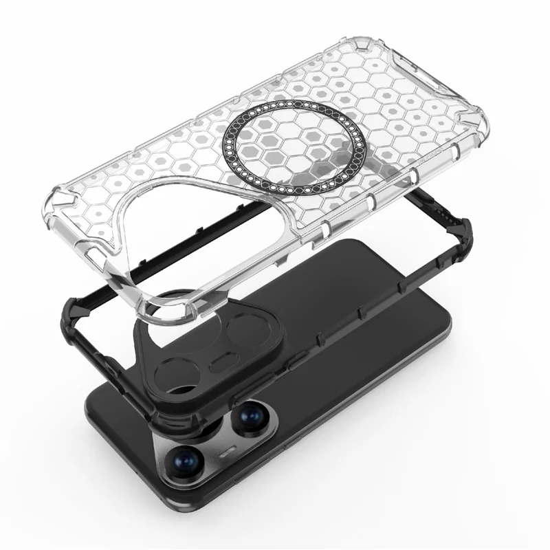 Pour Huawei Pura 70 Pro / 70 Pro+ Honeycomb Case Slim TPU+PC Phone Cover Compatible with MagSafe - Transparent
