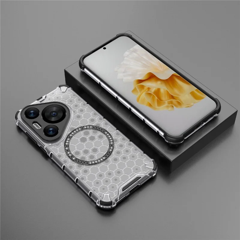 Pour Huawei Pura 70 Pro / 70 Pro+ Honeycomb Case Slim TPU+PC Phone Cover Compatible with MagSafe - Transparent