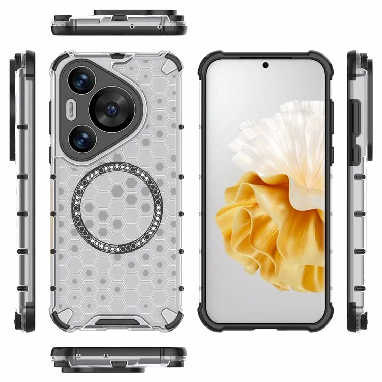 Pour Huawei Pura 70 Pro / 70 Pro+ Honeycomb Case Slim TPU+PC Phone Cover Compatible with MagSafe - Transparent