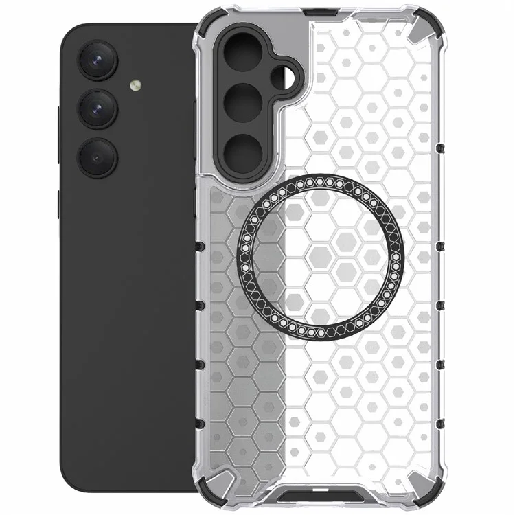 Étui pour Samsung Galaxy A55 5G, dissipation de la chaleur en nid d'abeille TPU+PC, housse de téléphone magnétique - Transparent
