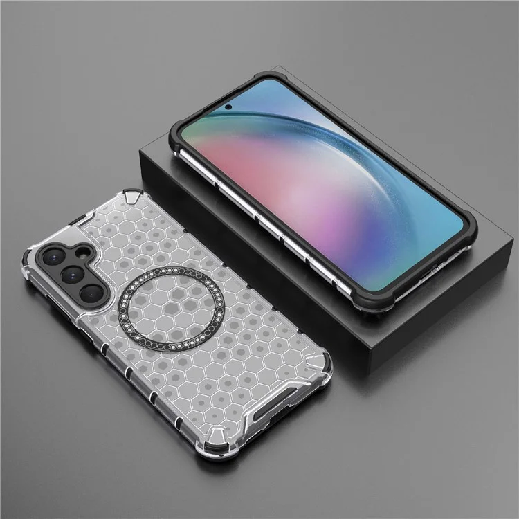 Étui pour Samsung Galaxy A55 5G, dissipation de la chaleur en nid d'abeille TPU+PC, housse de téléphone magnétique - Transparent