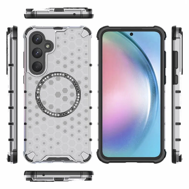 Étui pour Samsung Galaxy A55 5G, dissipation de la chaleur en nid d'abeille TPU+PC, housse de téléphone magnétique - Transparent