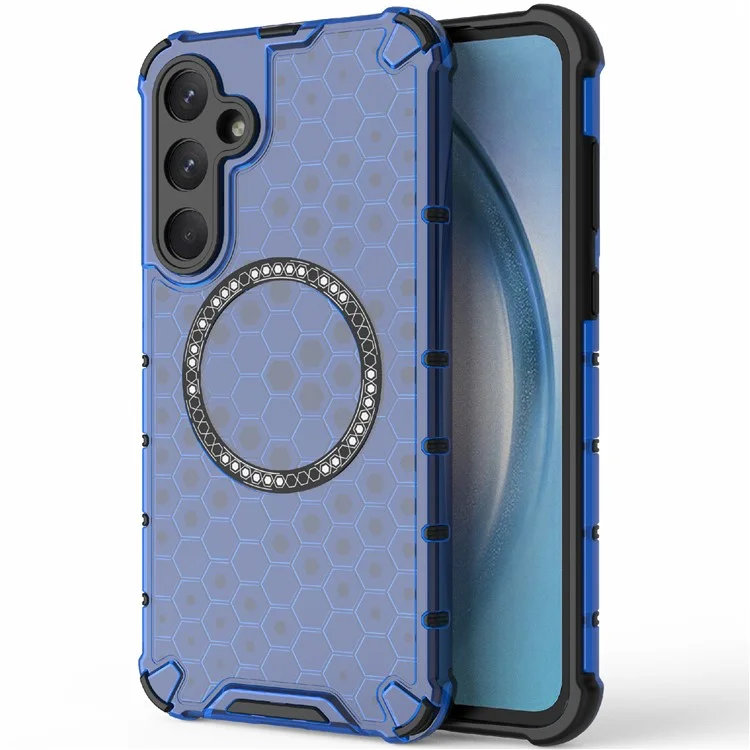 For Samsung Galaxy A55 5G Case Honeycomb Heat Dissipation TPU+PC Magnetic Phone Cover - Blue