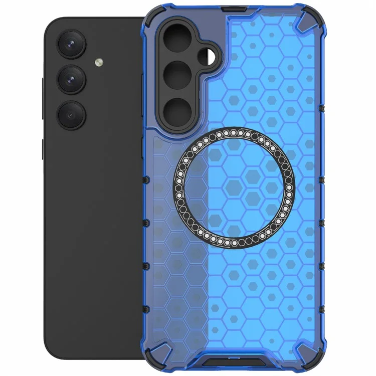 For Samsung Galaxy A55 5G Case Honeycomb Heat Dissipation TPU+PC Magnetic Phone Cover - Blue