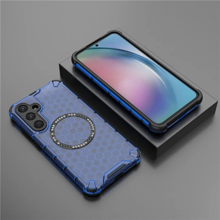 For Samsung Galaxy A55 5G Case Honeycomb Heat Dissipation TPU+PC Magnetic Phone Cover - Blue