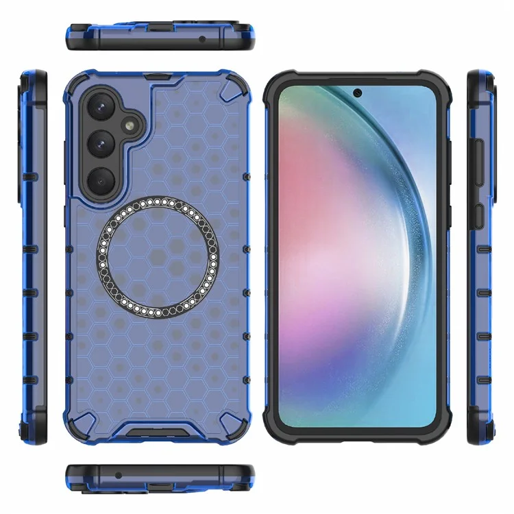 For Samsung Galaxy A55 5G Case Honeycomb Heat Dissipation TPU+PC Magnetic Phone Cover - Blue