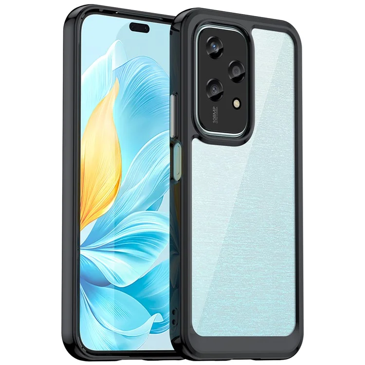 Funda ligera For Honor 200 con marco colorido de TPU + acrílico transparente - Negro