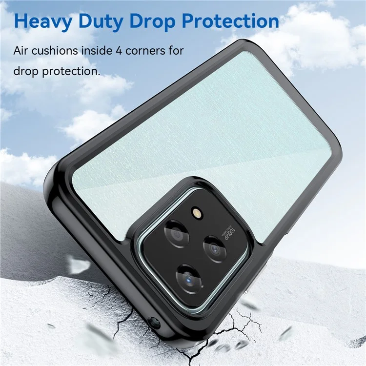 Funda ligera For Honor 200 con marco colorido de TPU + acrílico transparente - Negro